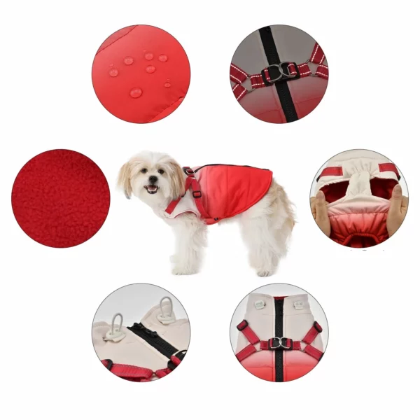 Waterproof dog coat with integrated harness