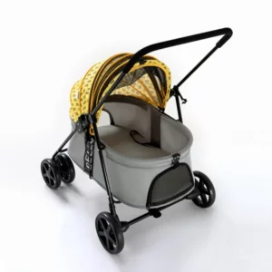 Gray and Yellow Breathable Dog Stroller