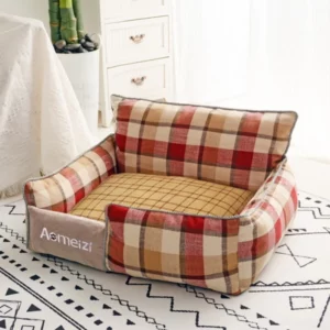 Soft and Fluffy Plaid Dog Sofa