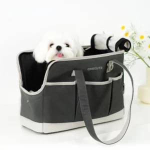 Dark gray dog ​​carrier bag with side pockets