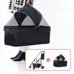 Dog stroller with detachable basket