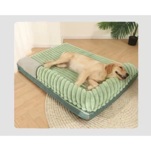 Green and soft dog bed with integrated corner cushion