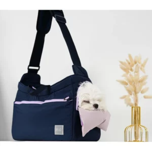 Dark blue dog carrier bag with large side pocket