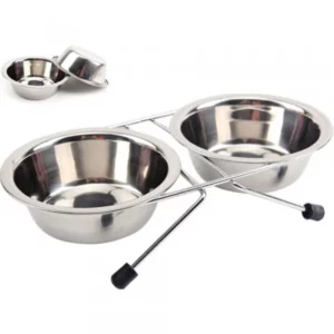 Double bowl with iron support for dogs