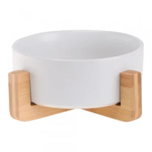 Ceramic bowl with wooden support