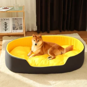 Yellow fleece dog bed with sizes to choose from