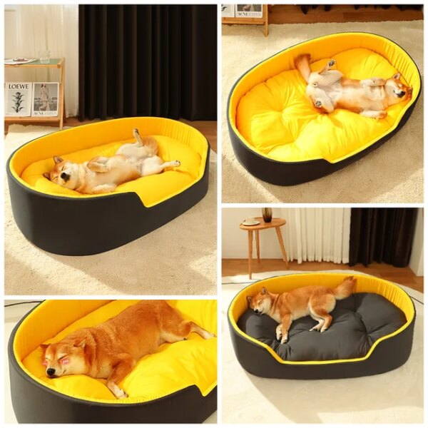 Yellow fleece dog bed with sizes to choose from