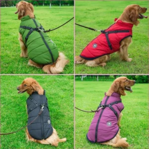 Waterproof and reflective fleece harness coat for dogs