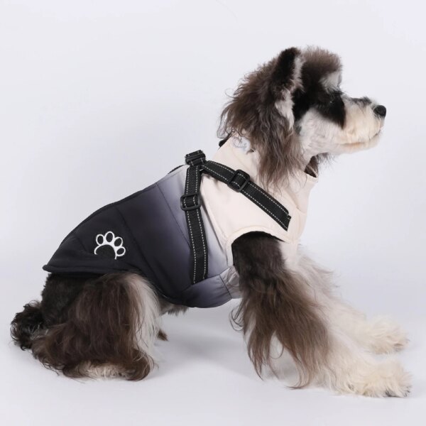 Waterproof dog coat with integrated harness