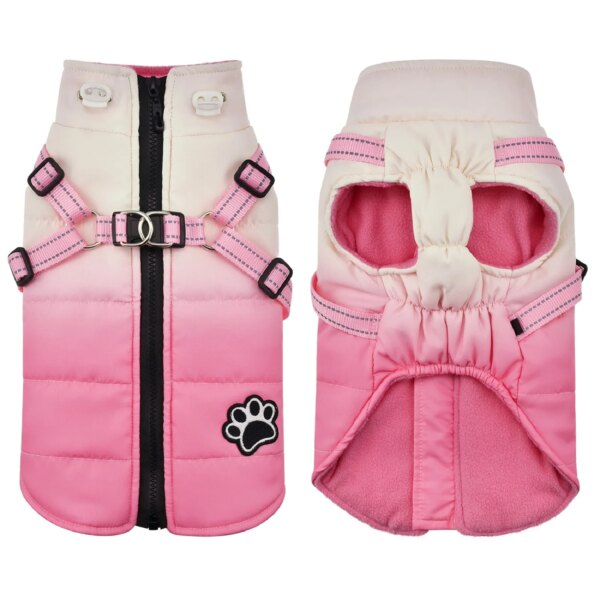 Waterproof dog coat with integrated harness