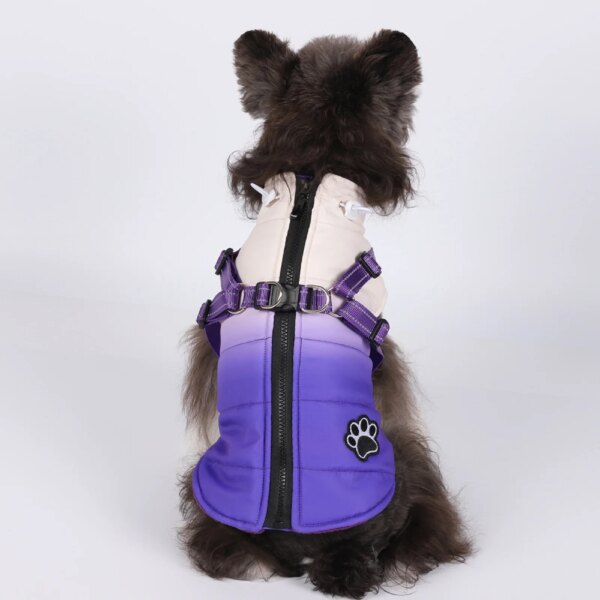 Waterproof dog coat with integrated harness