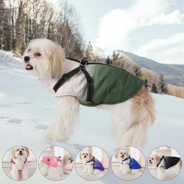 Waterproof dog coat with integrated harness