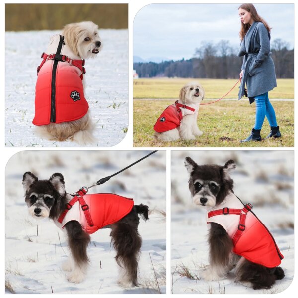 Waterproof dog coat with integrated harness