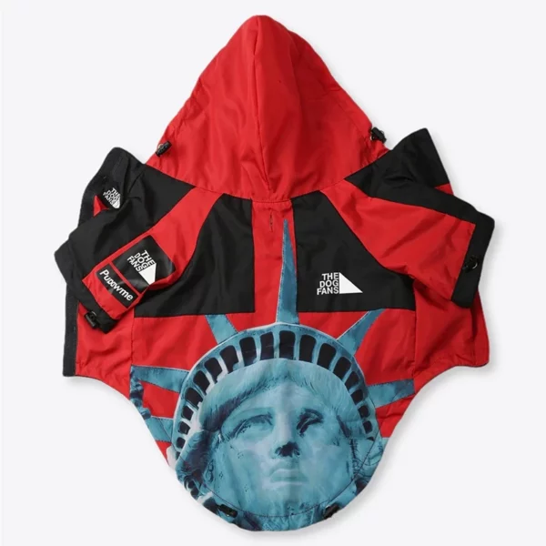 Waterproof dog jacket with Statue of Liberty motif