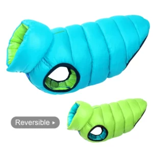 Reversible green and blue dog down jacket